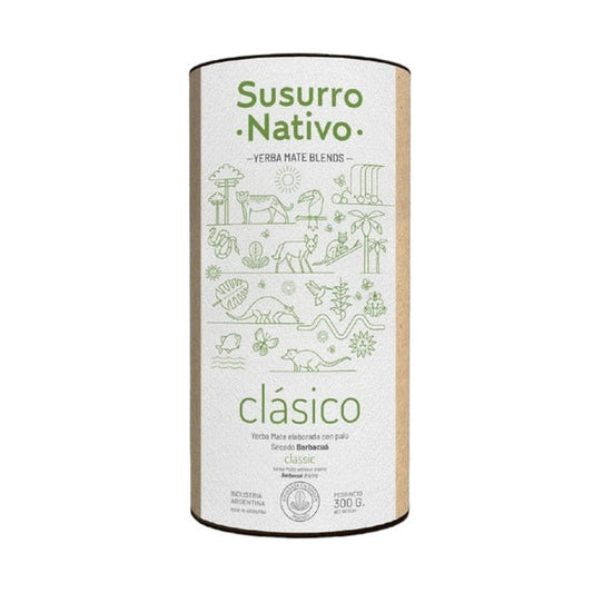 Pampa Direct Susurro Nativo Clásico Yerba Mate Blends in Can, Made with Stems, Barbacuá Drying, 300 g / 10.58 oz