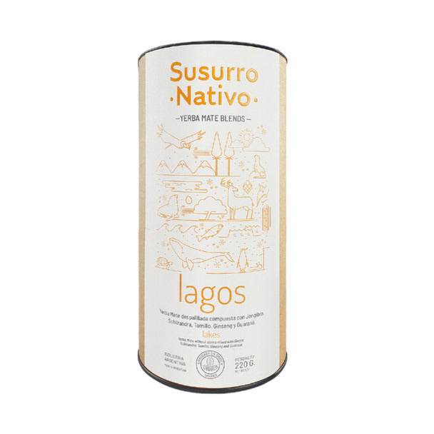 Pampa Direct Susurro Nativo Yerba Mate Blends Lagos in Can, Ginger Schizandra Thyme Ginseng Guarana, 220 g / 7.76 oz