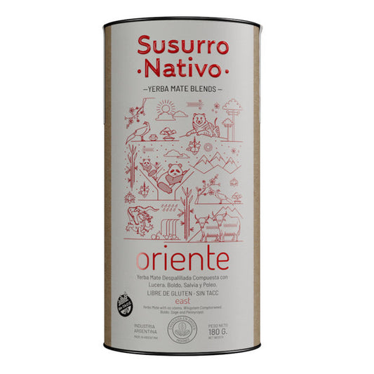 Pampa Direct Susurro Nativo Yerba Mate Blends Oriente, Loose Leaf in Can, with Lucera, Boldo, Sage & Poleo, 180 g / 6.35 oz