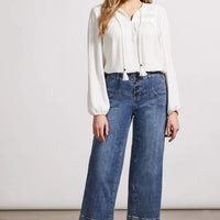 Tribal Women's Audrey Button Fly Wide Leg Crop Jeans