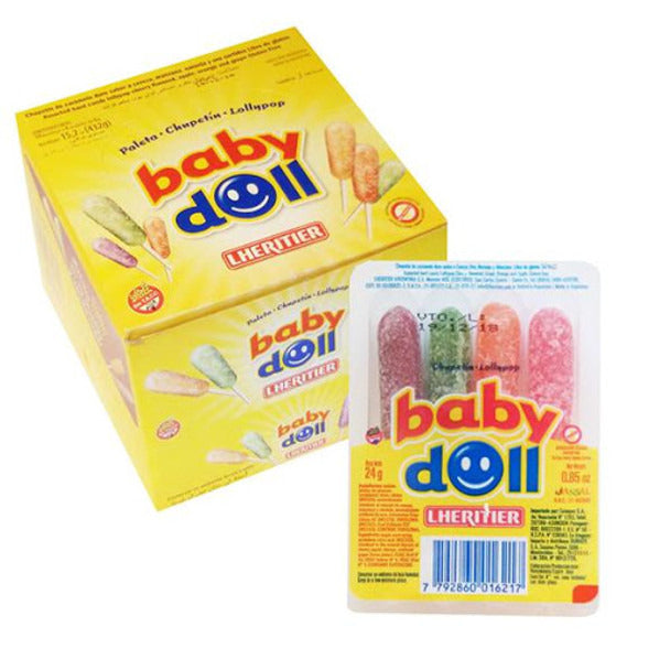 Pampa Direct Baby Doll Chupetín Classic Argentinian Lollipop Assorted Flavors Apple, Cherry, Orange & Grape, 432 g / 15.02 oz (box of 18 trays of 4 count)