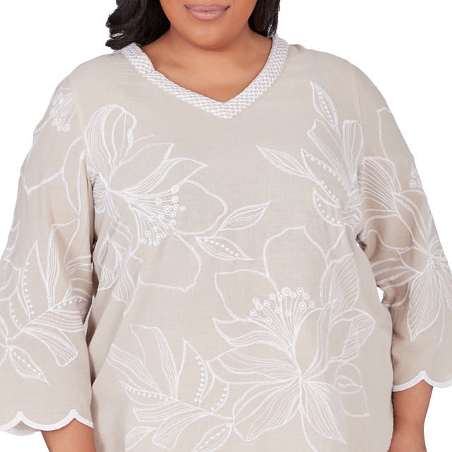 Alfred Dunner Women's V-Neck Embroidered Floral Top