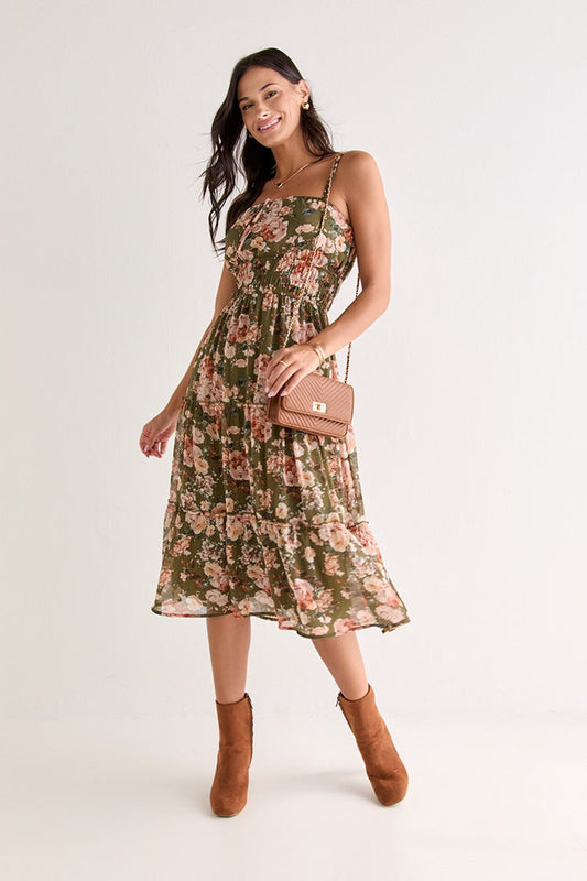 Francesca's Rita Ruffle Tiered Floral Midi Dress (x2)