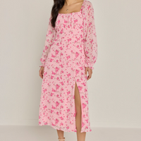 Francesca's Carla Clip Dot Floral Bow Back Midi Dress