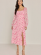 Francesca's Carla Clip Dot Floral Bow Back Midi Dress