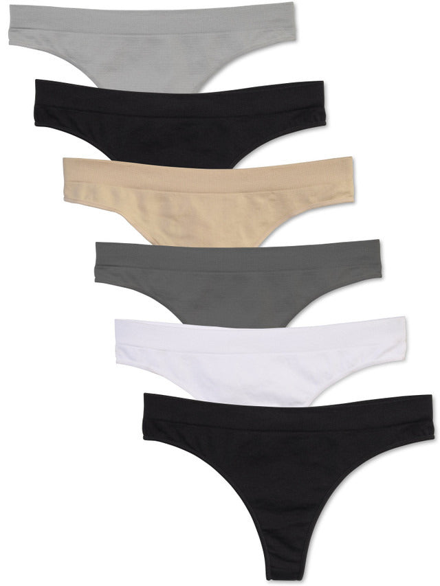 Kalon Clothing Women's 6 Pack Nylon Spandex Thong Underwear 1