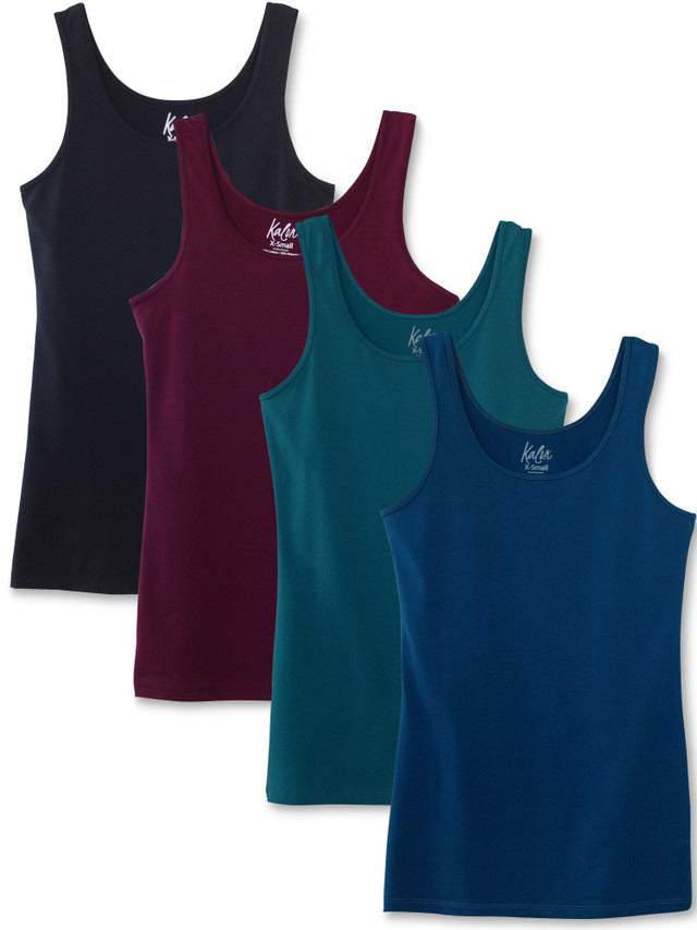 Kalon Clothing Women's 4-Pack Scoop Neck Tank Top Base Layer