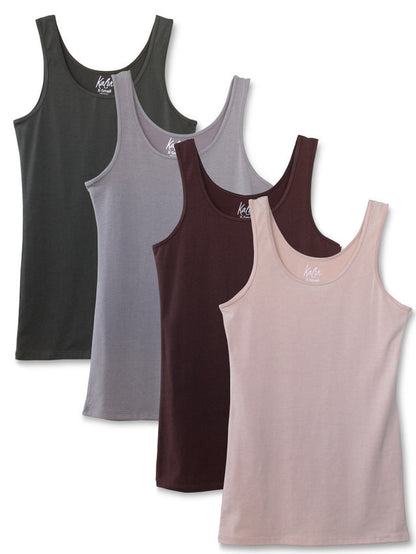 Kalon Clothing Women's 4-Pack Scoop Neck Tank Top Base Layer