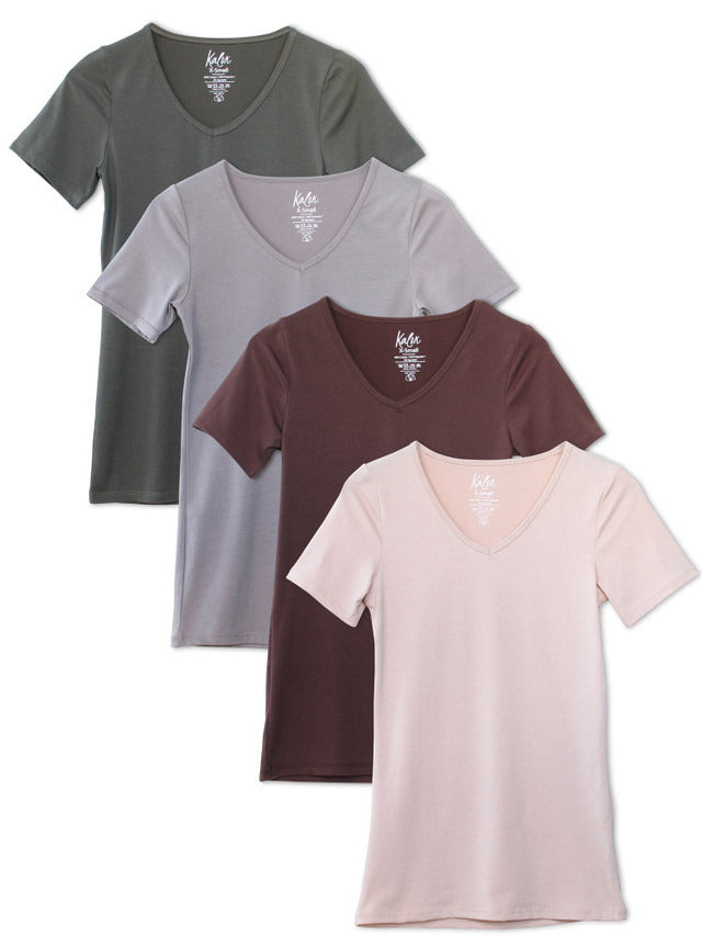 Kalon Clothing Women's 4-Pack V-Neck T-Shirt Base Layer