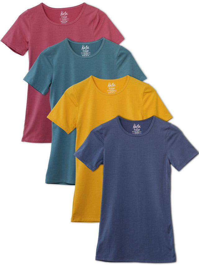 Kalon Clothing Women's 4-Pack Crewneck T-Shirt Base Layer