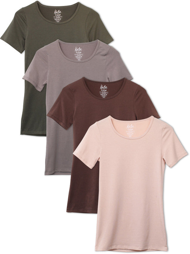 Kalon Clothing Women's 4-Pack Scoop Neck T-Shirt Base Layer