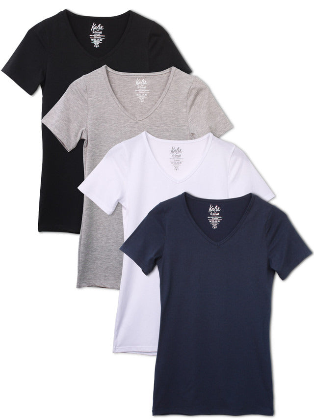 Kalon Clothing Women's 4-Pack V-Neck T-Shirt Base Layer