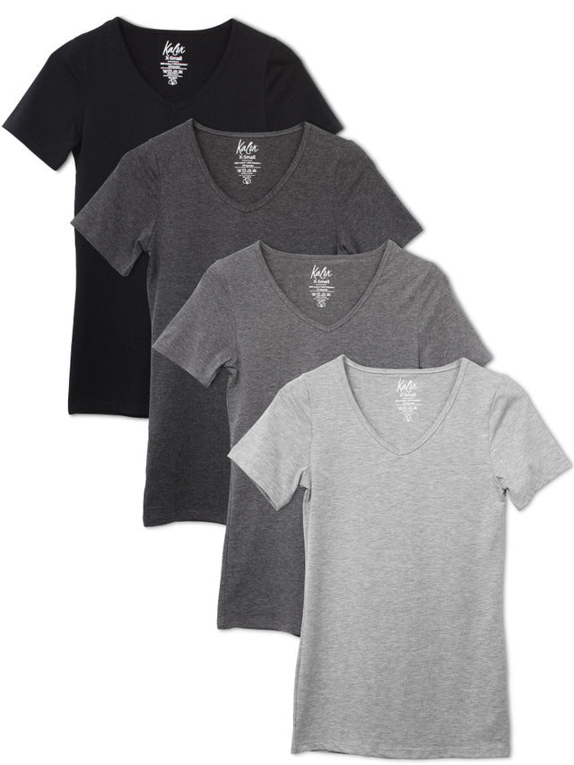 Kalon Clothing Women's 4-Pack V-Neck T-Shirt Base Layer