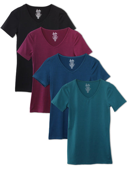 Kalon Clothing Women's 4-Pack V-Neck T-Shirt Base Layer