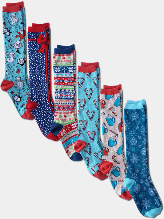 Kalon Clothing 6 Pack Knee High Christmas Socks