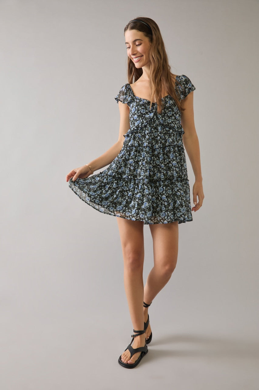 Francesca's Stella Ruffle Tiered Floral Mini Swing Dress (x2)