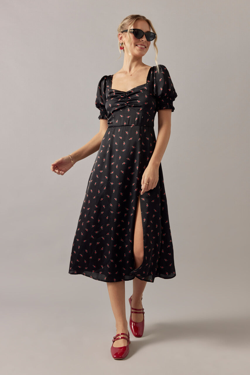 Francesca's Etta Smock Sleeve Floral Midi Dress