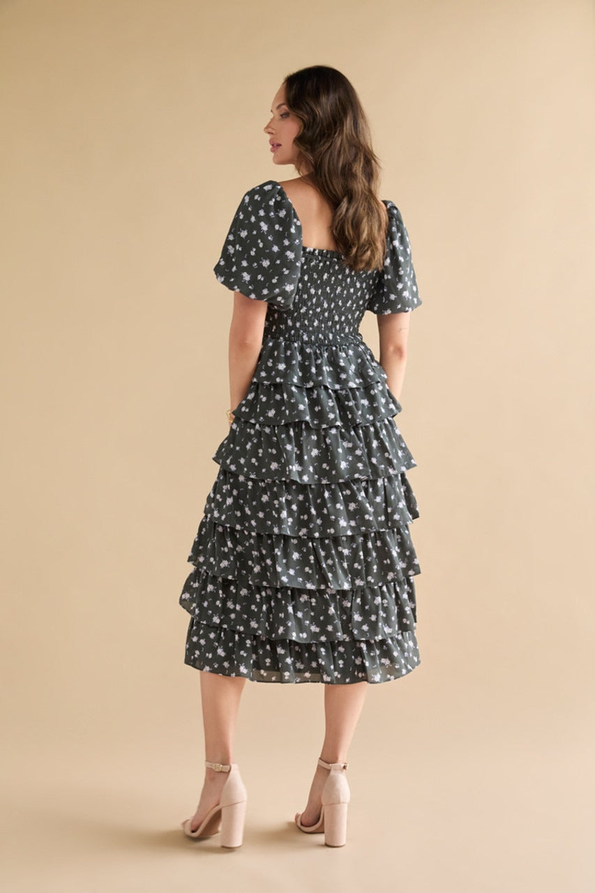 Francesca's Alissa Multi Tiered Floral Midi Dress