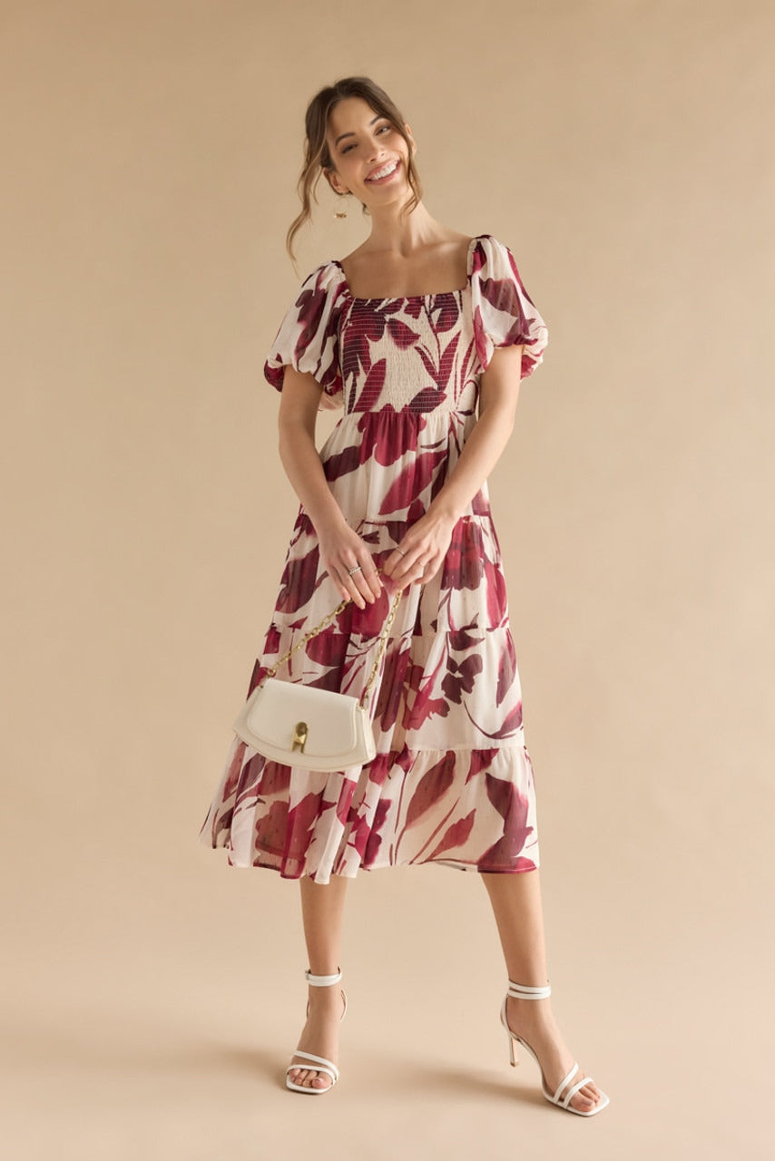 Francesca's Kristy Puff Sleeve Tiered Midi Dress